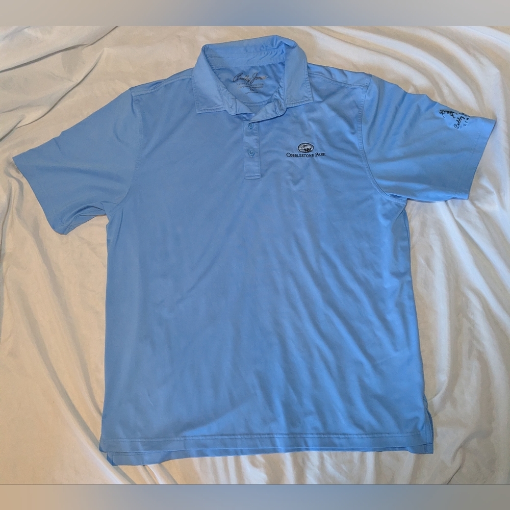 Bobby Jones Men's Classics Collection Light Blue Golf Polo Cobblestone Park Logo
